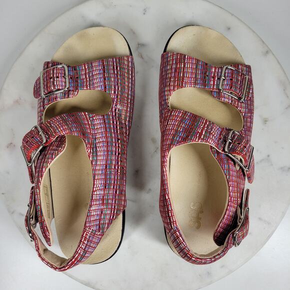 SAS Relaxed Rainbow Sandals Womens 7 Red Leather Open Toe Casual Slingback Strap - Picture 9 of 16
